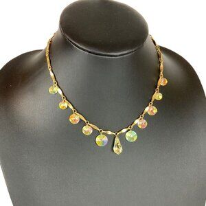 Vintage Sarah Coventry Aurora Borealis Multi-Drop Crystal Necklace Goldtone
